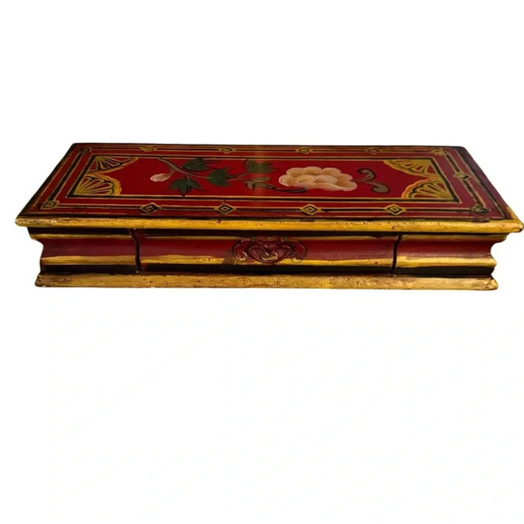 Vintage Wood Handpainted Box With Drawer - Picture 5 of 5